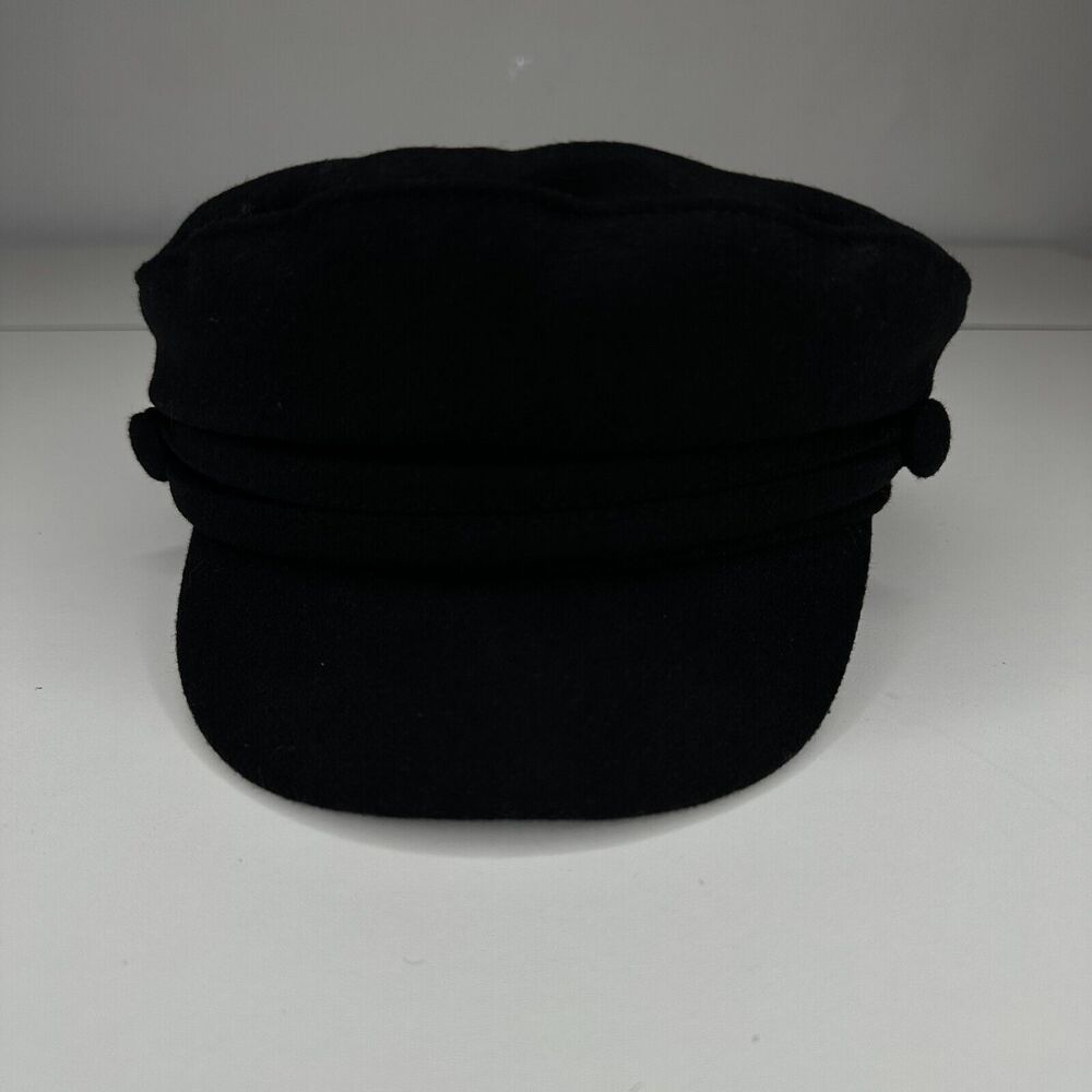 Black Suede Style Newsboy Baker Cap Structured Curve Brim Side Button XS S - Picture 7 of 12
